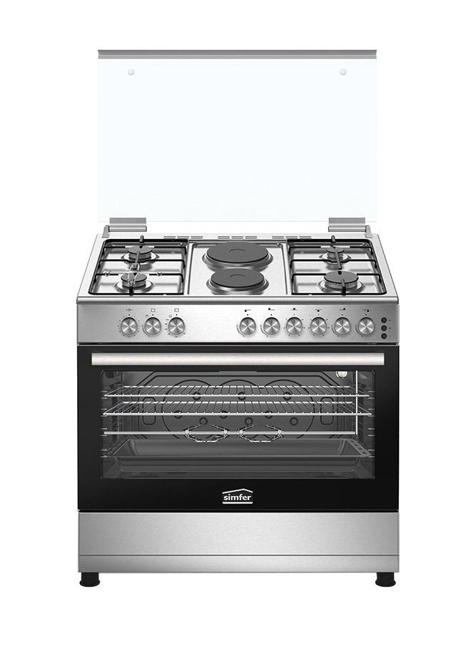 Simfer - طباخ غاز كهربائي 90×60 4 شعلات غاز تكنا 2 لوح تسخين كهربائي SS بجوانب فضية - Image 1