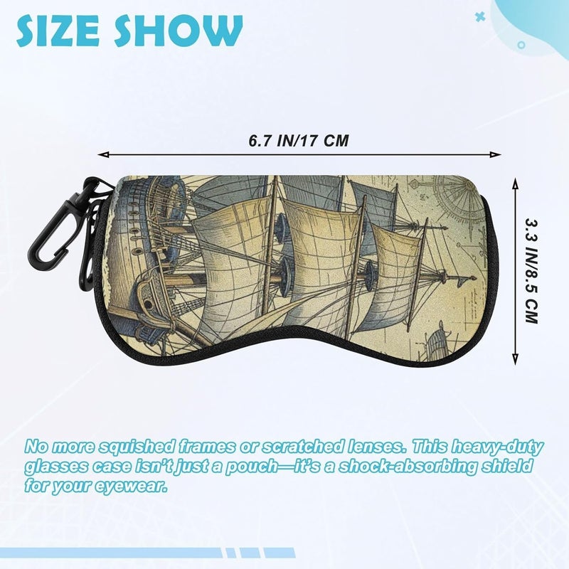 KLL Old Vintage Ocean Map Pirate Ship glasses case for women Ultra Light Zipper snap closure pouching for Men Women - Image 2