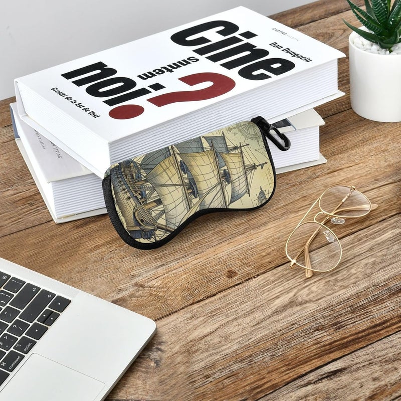 KLL Old Vintage Ocean Map Pirate Ship glasses case for women Ultra Light Zipper snap closure pouching for Men Women - Image 5