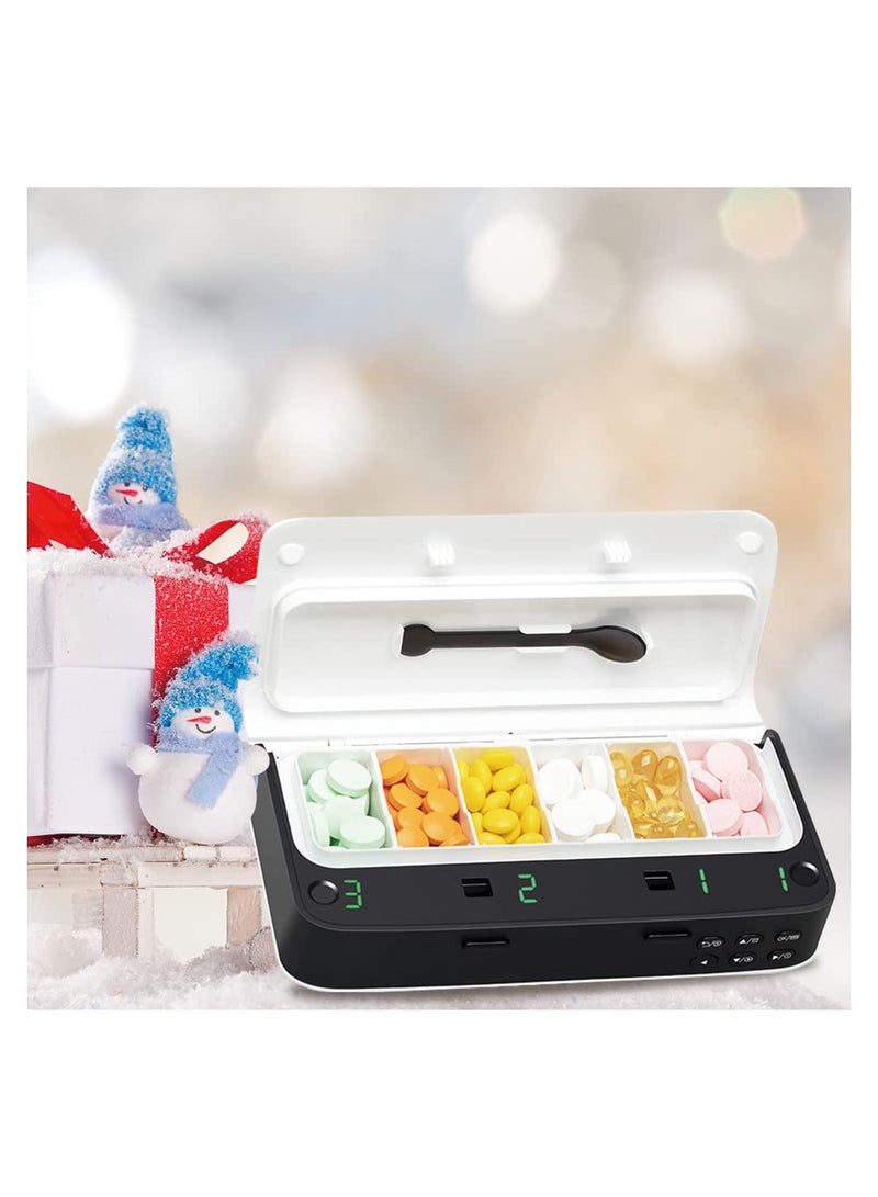 SYOSI Pill Dispenser with Alarm, Daily Medicine Pill Organizer with up to 7 Alarms A Day, Smart Pill Box 6 Compartments, Gift Pill Reminder for Elderly (Blue) - Image 2