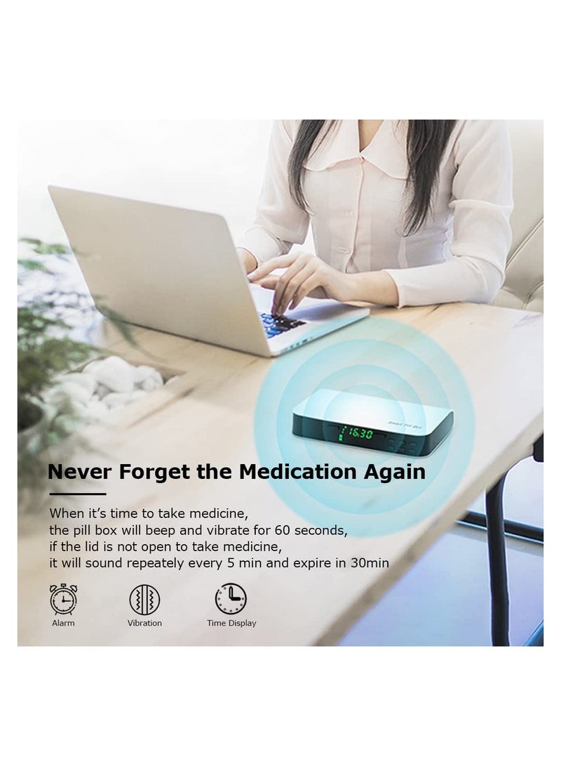 SYOSI Pill Dispenser with Alarm, Daily Medicine Pill Organizer with up to 7 Alarms A Day, Smart Pill Box 6 Compartments, Gift Pill Reminder for Elderly (Blue) - Image 4