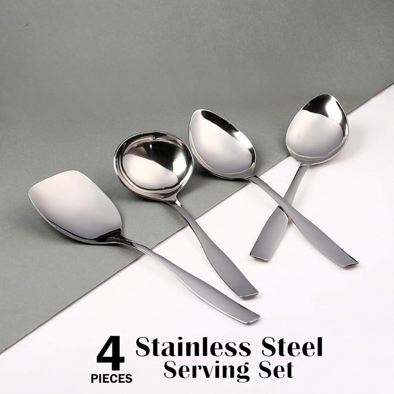 Regalo Regalo Serving Tools Stainless Steel 4 Piece Heavy Gauge Non-Stick Set of 1 Soup Ladle (Karchi), 2 Solid Spoon (Chamcha) and 1 Rice Spoon for Serving Soup/Curry/dal/Rice/Pasta (servingcombo-1) - Image 3