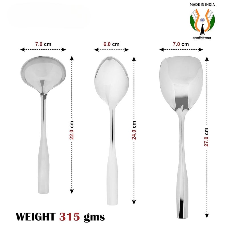 Regalo Regalo Serving Tools Stainless Steel 4 Piece Heavy Gauge Non-Stick Set of 1 Soup Ladle (Karchi), 2 Solid Spoon (Chamcha) and 1 Rice Spoon for Serving Soup/Curry/dal/Rice/Pasta (servingcombo-1) - Image 5