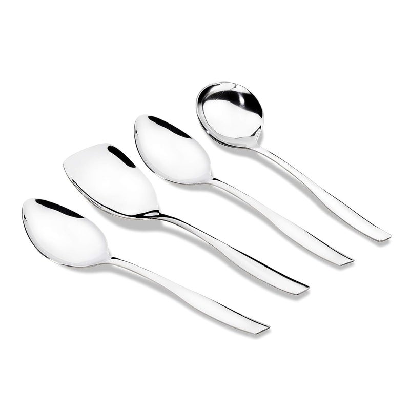 Regalo Regalo Serving Tools Stainless Steel 4 Piece Heavy Gauge Non-Stick Set of 1 Soup Ladle (Karchi), 2 Solid Spoon (Chamcha) and 1 Rice Spoon for Serving Soup/Curry/dal/Rice/Pasta (servingcombo-1) - Image 1