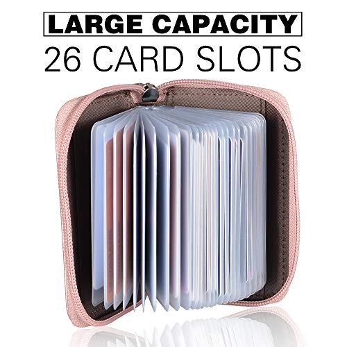 Easyoulife Genuine Leather Credit Card Holder Zipper Wallet With 26 Card Slots (Rose Gold) - Image 3