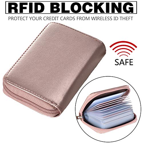 Easyoulife Genuine Leather Credit Card Holder Zipper Wallet With 26 Card Slots (Rose Gold) - Image 5