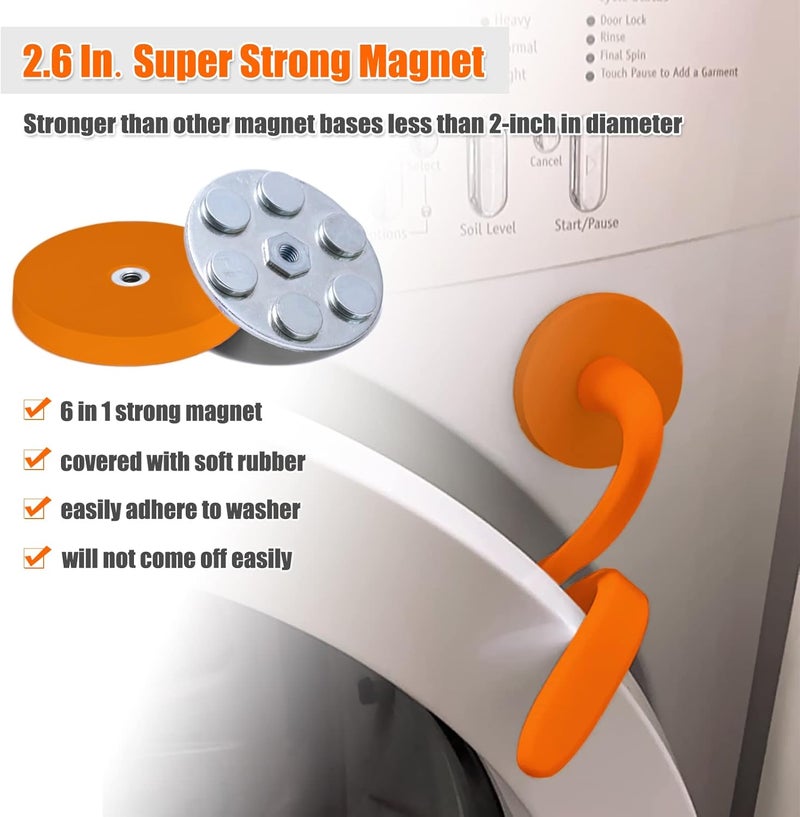eHuangTools Front Load Washer Door Prop and Stopper - Magnetic Washing Machine Door Holder with 2.6-Inch Magnet Base, Removable Flexible Washer Door Stopper Keep Washer Door Open to Prevent Odors (Orange) - Image 3