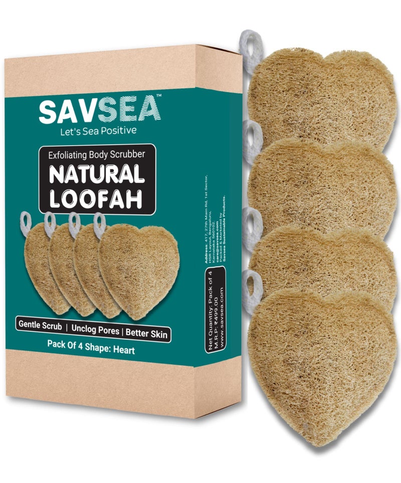 SavSea لوفاة طبيعية للجسم - إسفنجة على شكل قلب للاستحمام (عبوة من 4) | لوفاة مقشرة للجسم وإسفنجة استحمام لتفتيح البشرة | إسفنجة استحمام صديقة للبيئة وقابلة للتحلل الحيوي - Image 3