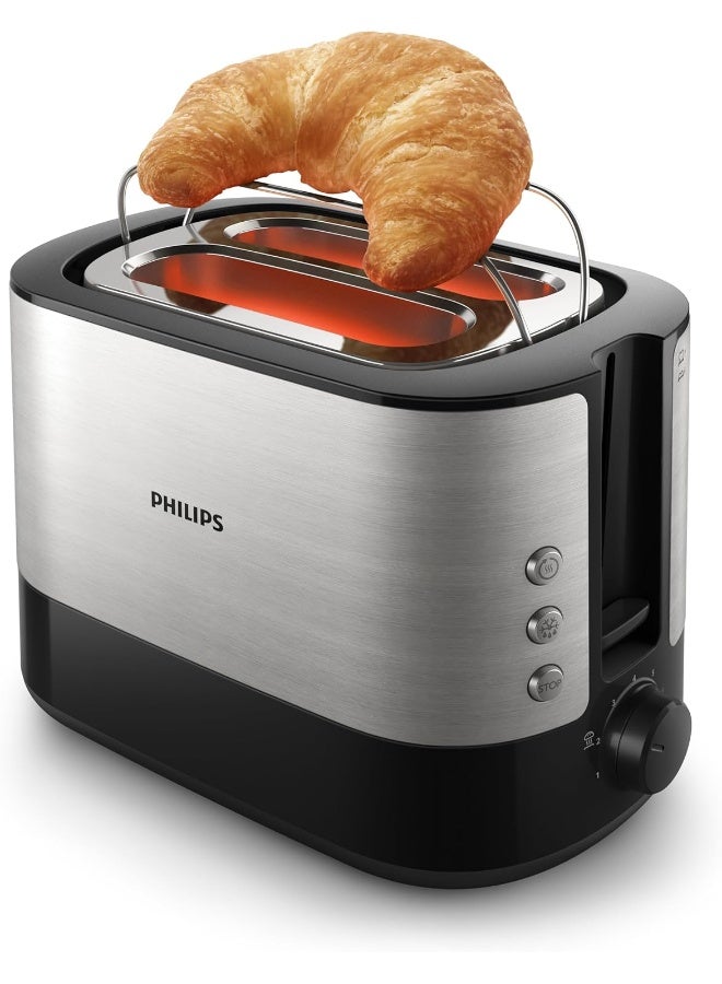Philips Toaster Viva Collection - Two Wide Slots, 8 Browning Settings, Auto-Off, Defroste Mode, Cancel Button 950 W HD2650/91 Metal/Black - Image 5