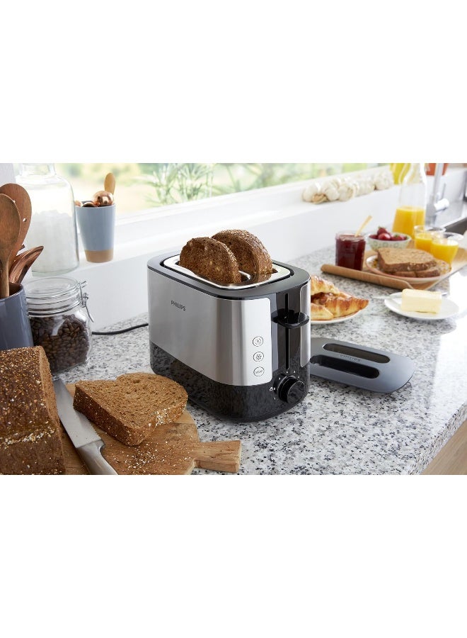 Philips Toaster Viva Collection - Two Wide Slots, 8 Browning Settings, Auto-Off, Defroste Mode, Cancel Button 950 W HD2650/91 Metal/Black - Image 4