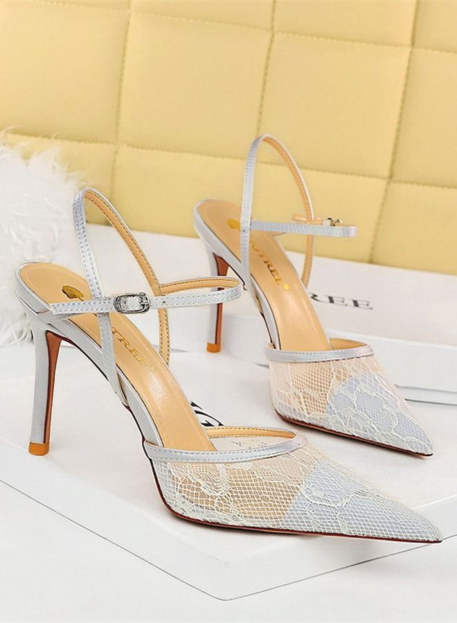 BIGTREE صندل بكعب عالي مدبب من خط واحد 9 سم أبيض - Image 1