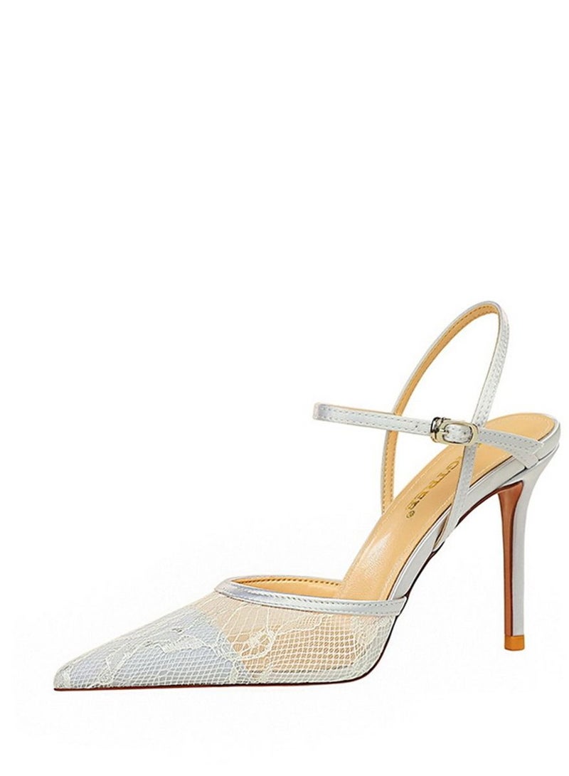 BIGTREE صندل بكعب عالي مدبب من خط واحد 9 سم أبيض - Image 3