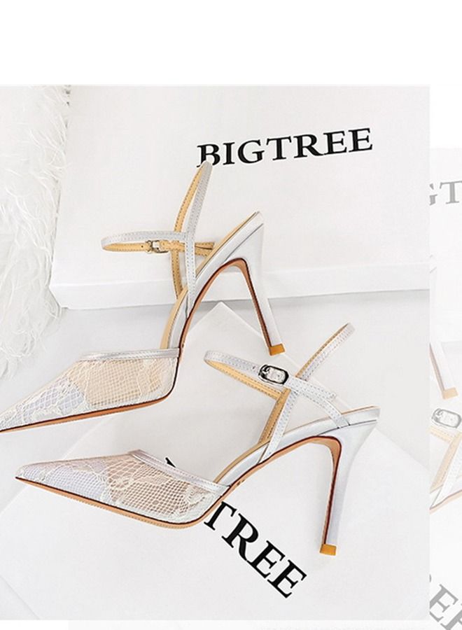 BIGTREE صندل بكعب عالي مدبب من خط واحد 9 سم أبيض - Image 4