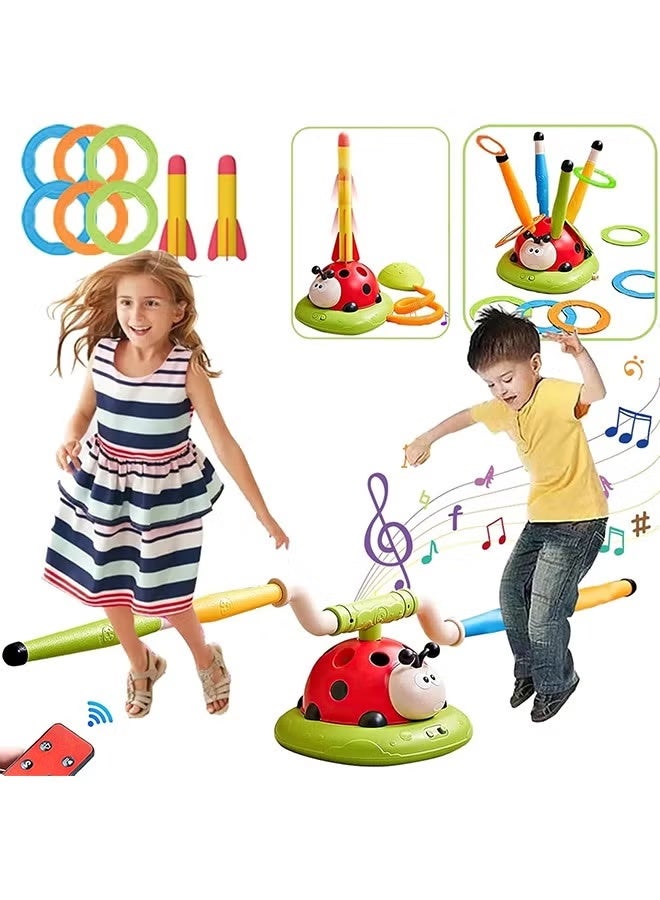 راكاي لعبة القفز الموسيقية المكونة من 3 في 1، لعبة رمي الحلقات ومحطة إطلاق الصواريخ للأطفال، ألعاب خارجية مع جهاز تحكم عن بعد، هدايا عيد ميلاد داخلية وخارجية للأطفال، للبنات والأولاد من عمر 3 سنوات وما فوق - Image 1