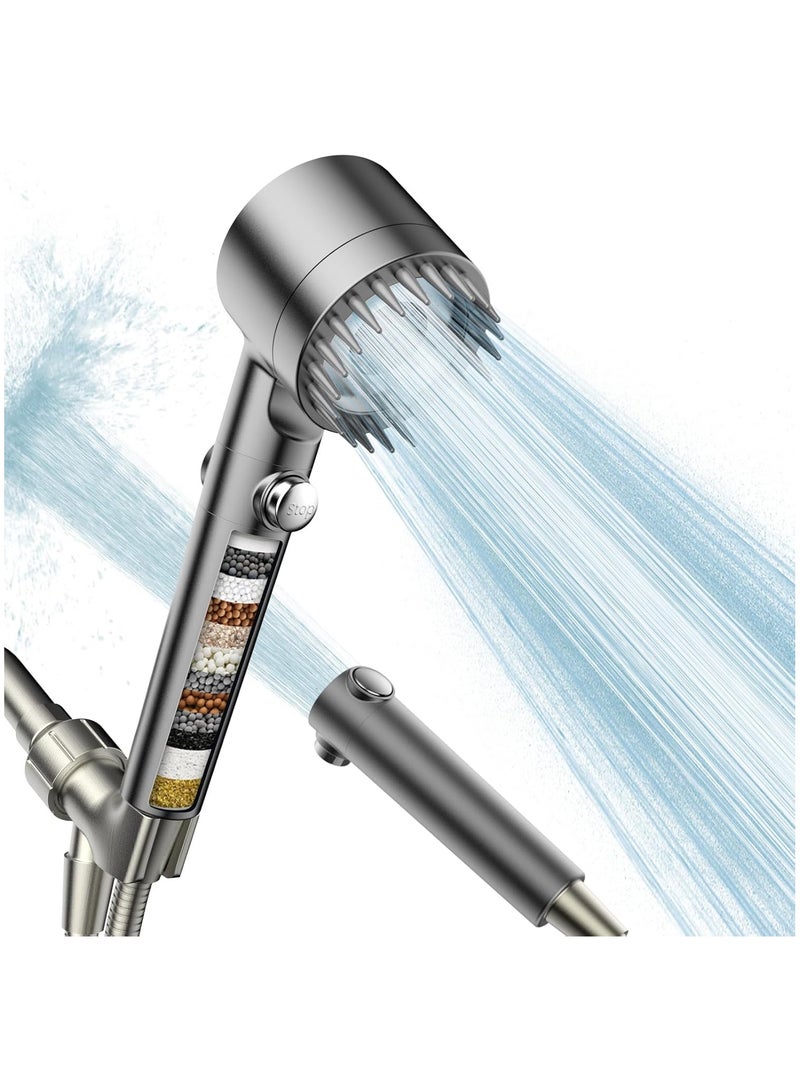 انفلكس رأس دش INFLUX مفلتر مع يد، تدفق مياه عالي الضغط وأوضاع رش متعددة، رأس دش مع فلتر، غسيل قوي للمياه العسيرة، رأس دش مع مفتاح تشغيل/إيقاف لحمامات الحيوانات الأليفة - Image 1
