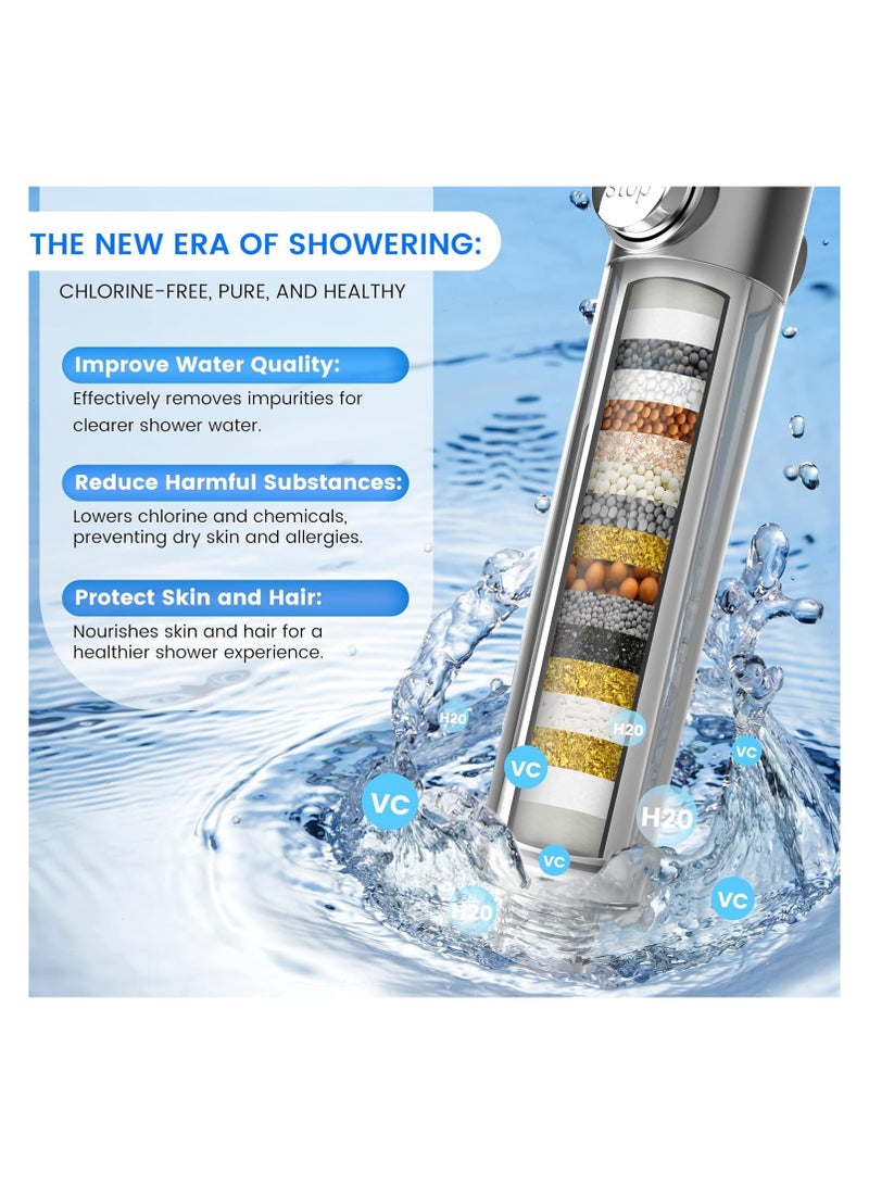 انفلكس رأس دش INFLUX مفلتر مع يد، تدفق مياه عالي الضغط وأوضاع رش متعددة، رأس دش مع فلتر، غسيل قوي للمياه العسيرة، رأس دش مع مفتاح تشغيل/إيقاف لحمامات الحيوانات الأليفة - Image 4