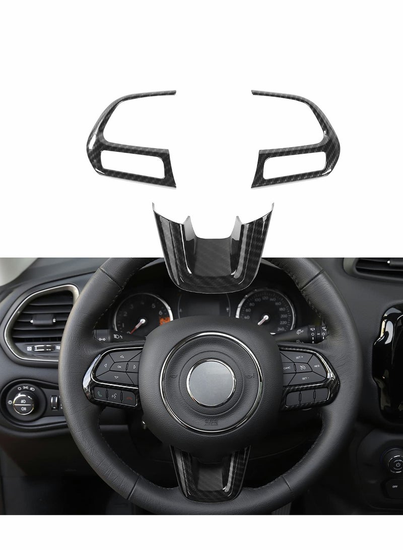 SYOSI Car Steering Wheel Carbon Fiber Grain Cover Trim Interior Accessories, for Jeep Renegade 2015-2019 and Jeep Compass 2017-2019, 2pcs  - Image 1