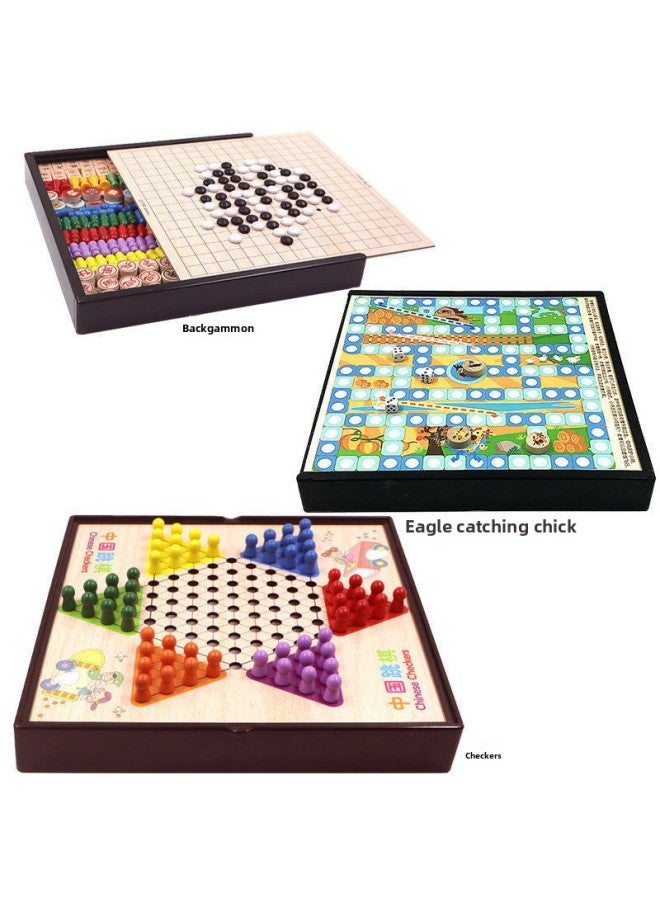 Flying Chess, Checkers, Multi-Functional Game Chess, Wooden Backgammon, Chess, Beast Fighting, Adult, Children, Student Toys, Cross-Border