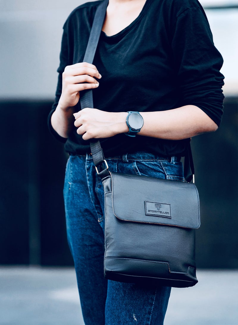STORYTELLER Build Vegan Leather Crossbody Sling Bag Casual Daypack for Business and Casual Travel Black - Image 1