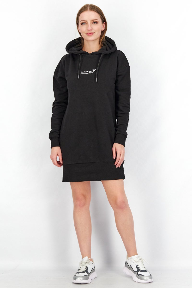 JOHN RICHMOND Women Sportswear Fit Graphic Fleece Sweater Dress, Black - Image 3