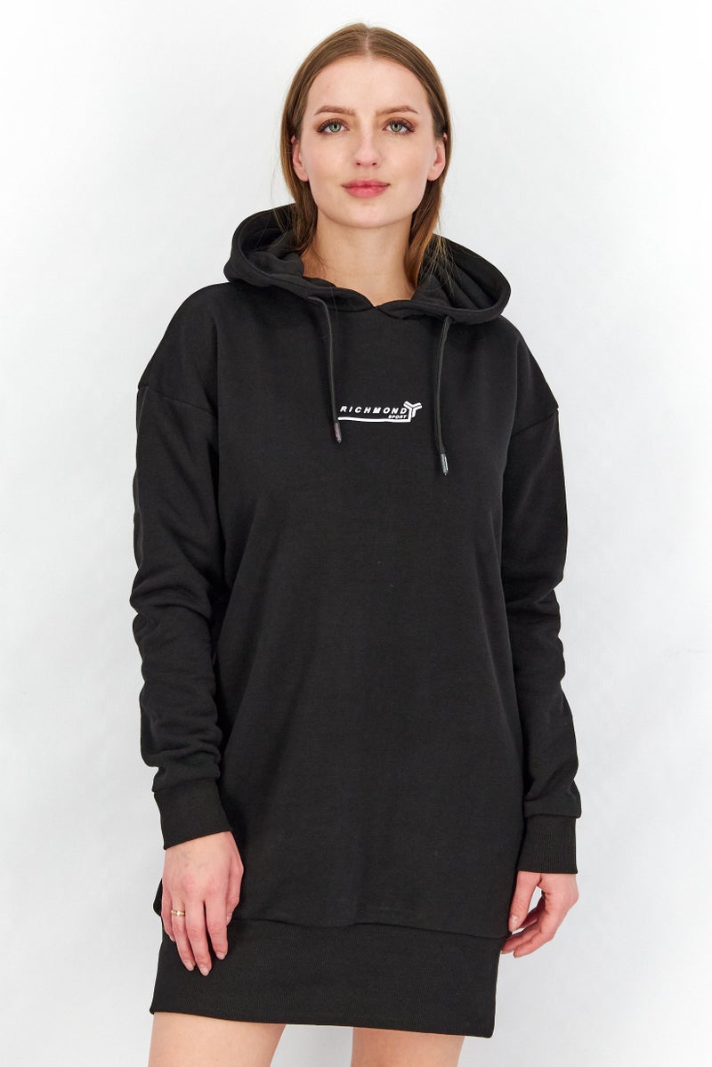 JOHN RICHMOND Women Sportswear Fit Graphic Fleece Sweater Dress, Black - Image 1