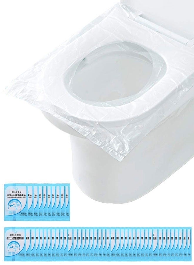 50 قطعة من أغطية مقاعد المرحاض البلاستيكية للسفر للاستخدام مرة واحدة ووسادة المرحاض المحمولة المقاومة للماء وبساط المرحاض مغلف بشكل فردي للسفر للأطفال وتدريبهم على استخدام المرحاض والكبار - Image 1