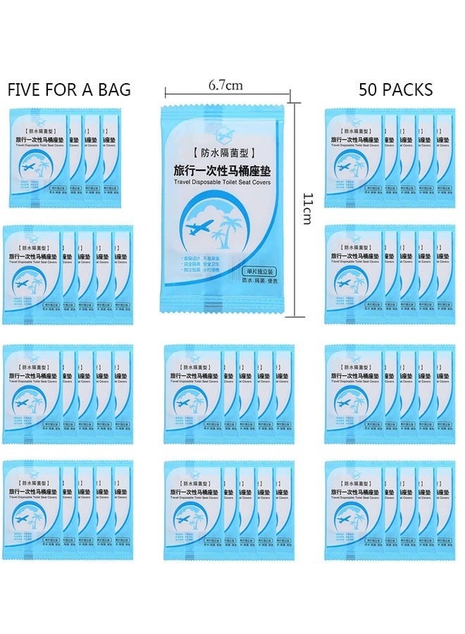 50 قطعة من أغطية مقاعد المرحاض البلاستيكية للسفر للاستخدام مرة واحدة ووسادة المرحاض المحمولة المقاومة للماء وبساط المرحاض مغلف بشكل فردي للسفر للأطفال وتدريبهم على استخدام المرحاض والكبار - Image 2