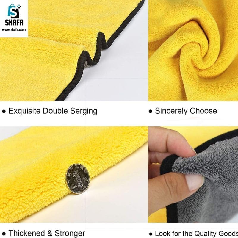 SKAFA 3 Pcs | Car Drying Towel | Microfiber Car Cleaning Cloth | Double Sided,Multipurpose Extra Thick Plush Microfiber Towel Lint Super Absorbent Detailing Towel for Washing,Car,Windows & Kitchen. - Image 3