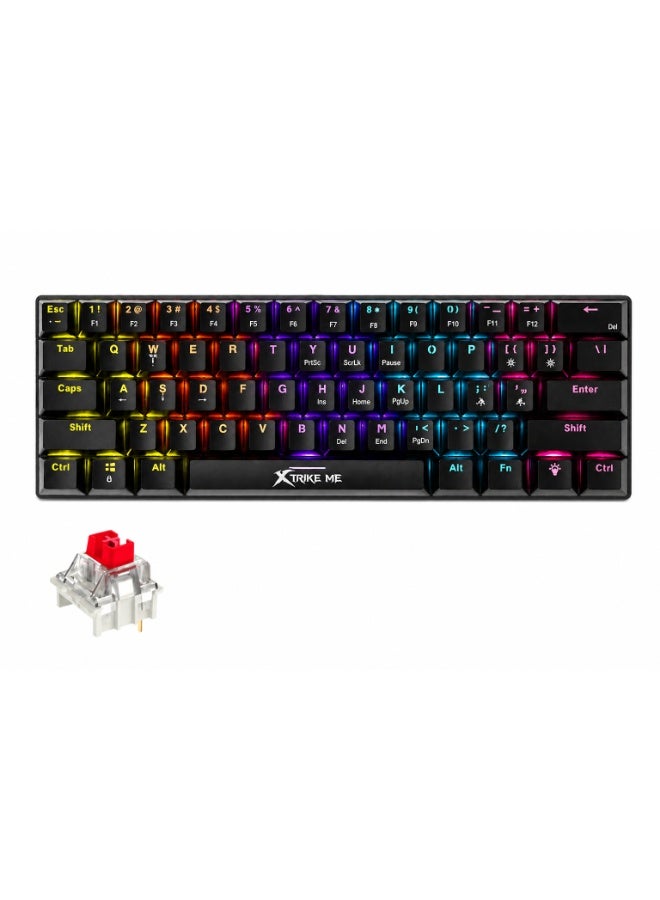 XTRIKE ME GK916 Mechanical Gaming Keyboard with Red Switches & Rainbow LED Backlight – Black - Image 1