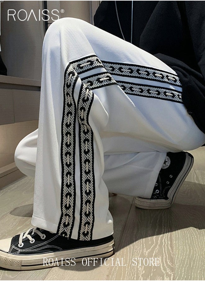 roaiss Student Sweatpants Side Ribbon Knit Straight and Loose Fit Casual Pants  - Image 3