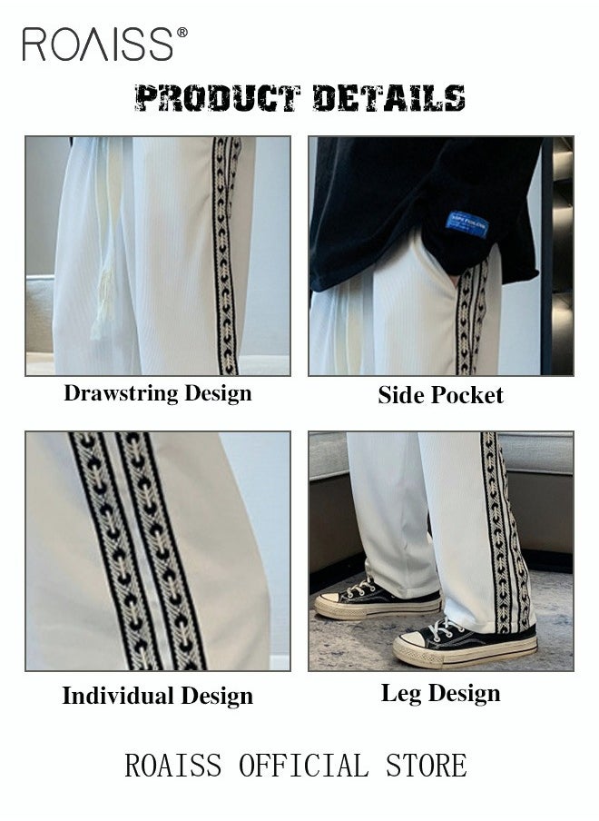 Student Sweatpants Side Ribbon Knit Straight and Loose Fit Casual Pants