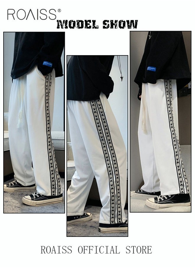 Student Sweatpants Side Ribbon Knit Straight and Loose Fit Casual Pants