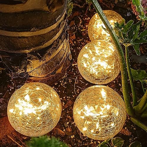 LITVERSE Solar Globes Lights Outdoor Garden Decor Solar Balls for Garden Crackle Glass Solar Lights Yard Decor for Outdoor Decor Decorations Pathway Patio Yard Lawn(20Led,Warmwhite-1pack) - Image 2