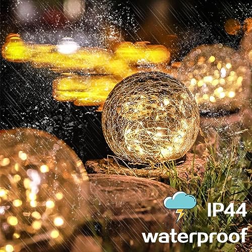 LITVERSE Solar Globes Lights Outdoor Garden Decor Solar Balls for Garden Crackle Glass Solar Lights Yard Decor for Outdoor Decor Decorations Pathway Patio Yard Lawn(20Led,Warmwhite-1pack) - Image 4