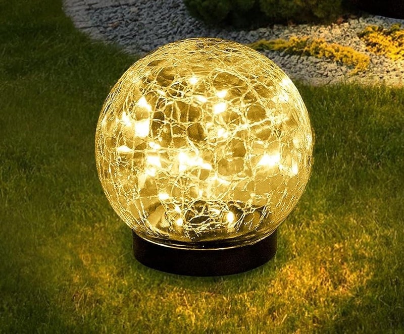 LITVERSE Solar Globes Lights Outdoor Garden Decor Solar Balls for Garden Crackle Glass Solar Lights Yard Decor for Outdoor Decor Decorations Pathway Patio Yard Lawn(20Led,Warmwhite-1pack) - Image 1