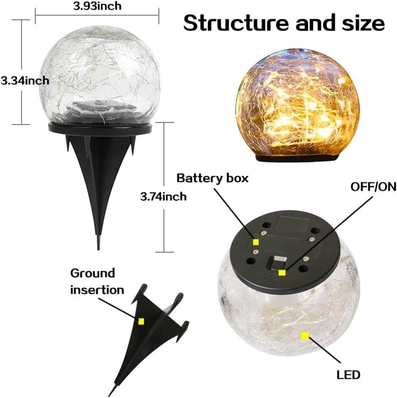 LITVERSE Solar Globes Lights Outdoor Garden Decor Solar Balls for Garden Crackle Glass Solar Lights Yard Decor for Outdoor Decor Decorations Pathway Patio Yard Lawn(20Led,Warmwhite-1pack) - Image 3