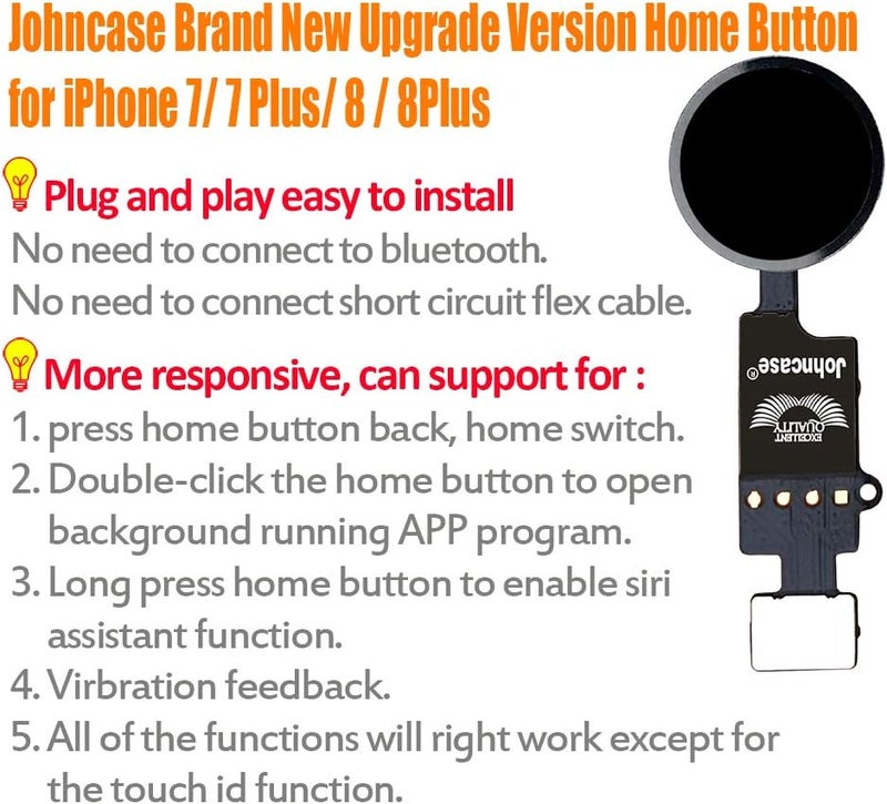Johncase Home Button Main Key Flex Ribbon Cable Assembly Replacement Part Compatible for iPhone 7/7 Plus and 8/8 Plus All Carriers (Black) - Image 2