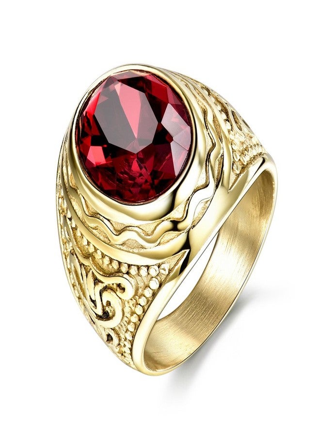 MASOP Luxury 316L Stainless Steel Rings Men Oval Garnet Color Crystal Jewelry