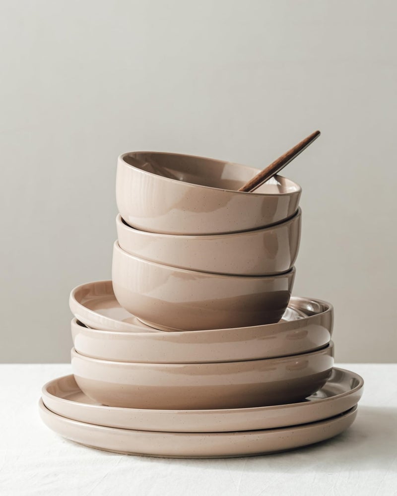 Famiware Milkyway Plates and Bowls Set, 12 Pieces Dinnerware Sets, Dishes Set for 4, Cinnamon Brown - Image 4