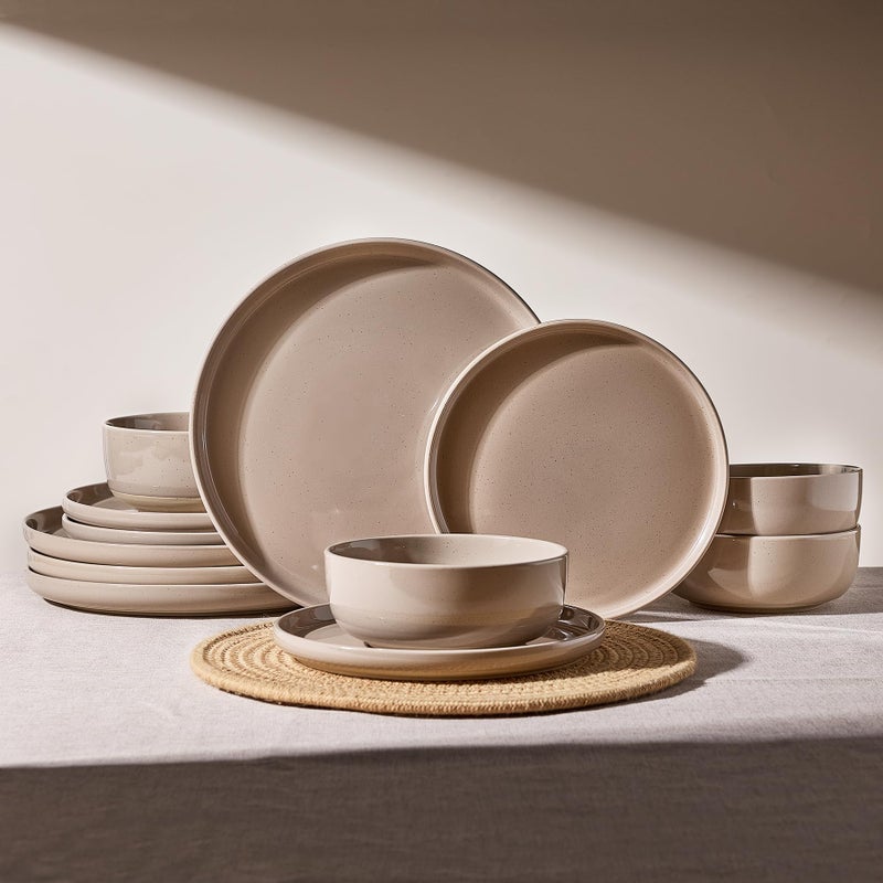 Famiware Milkyway Plates and Bowls Set, 12 Pieces Dinnerware Sets, Dishes Set for 4, Cinnamon Brown - Image 1