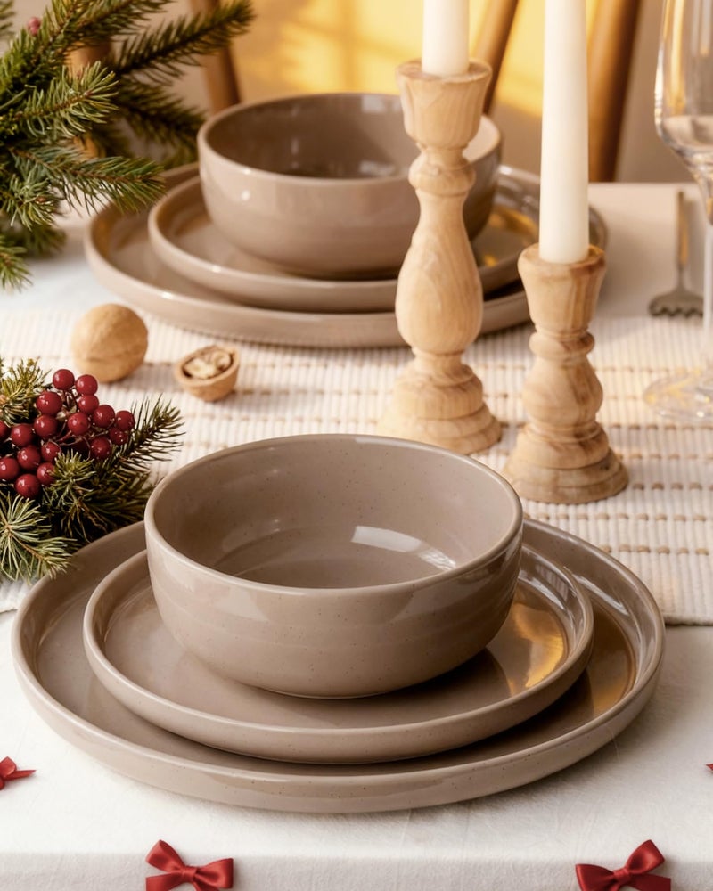 Famiware Milkyway Plates and Bowls Set, 12 Pieces Dinnerware Sets, Dishes Set for 4, Cinnamon Brown - Image 3