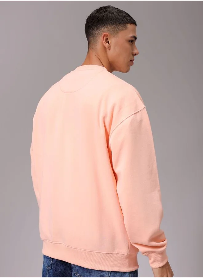 شركة المرآب الهندية Men Oversized Solid Crew Neck Overhead Sweatshirt