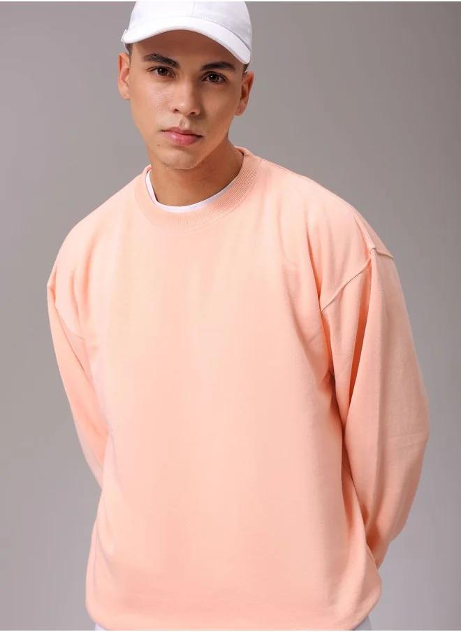 شركة المرآب الهندية Men Oversized Solid Crew Neck Overhead Sweatshirt