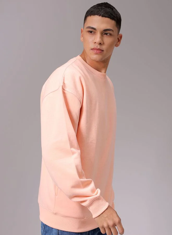 شركة المرآب الهندية Men Oversized Solid Crew Neck Overhead Sweatshirt