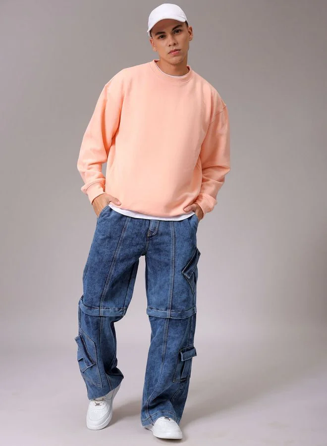 شركة المرآب الهندية Men Oversized Solid Crew Neck Overhead Sweatshirt