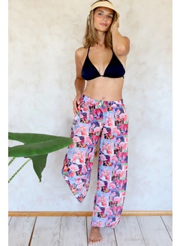 Hamur Dough Beach Pantalon Pareo Summer Closed Slit Elastic Chiffon Tulle Fabric High Waist Collage Red 