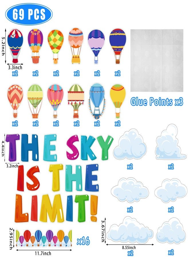 Kepeel Hot Air Balloon Classroom Bulletin Board Decorations with Inspirational Sayings, The Sky is The Limit Art Cutouts for Kids Back to School Kindergarten Classroom Office Nursery Party Supplies - Image 2