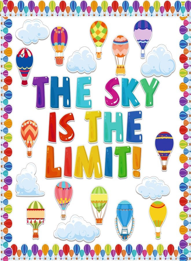 Kepeel Hot Air Balloon Classroom Bulletin Board Decorations with Inspirational Sayings, The Sky is The Limit Art Cutouts for Kids Back to School Kindergarten Classroom Office Nursery Party Supplies - Image 1