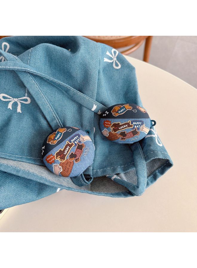 Loquat For HuaweiFreebuds 5i/6i Headset FreeBuds4e/5 Top Edition Denim Dog Clip Protective Cover-Color:Blue Denim Dog With Carabiner-Model:Suitable For Freebuds 6i  - Image 3