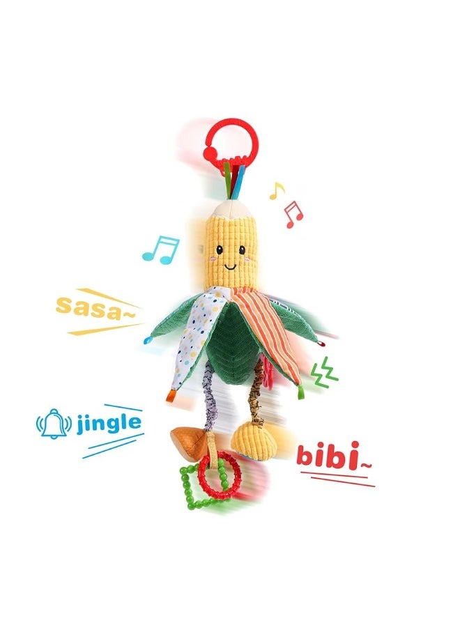 Jollybaby Jollybaby Hanging Rattle Toys for Car Seat Crib and Stroller, Vegetable Plush Sensory Toys for Travel with Ring Bell Crinkle BiBi Squeaky and Teether for Boys Girls Gift(Corn)  - Image 1